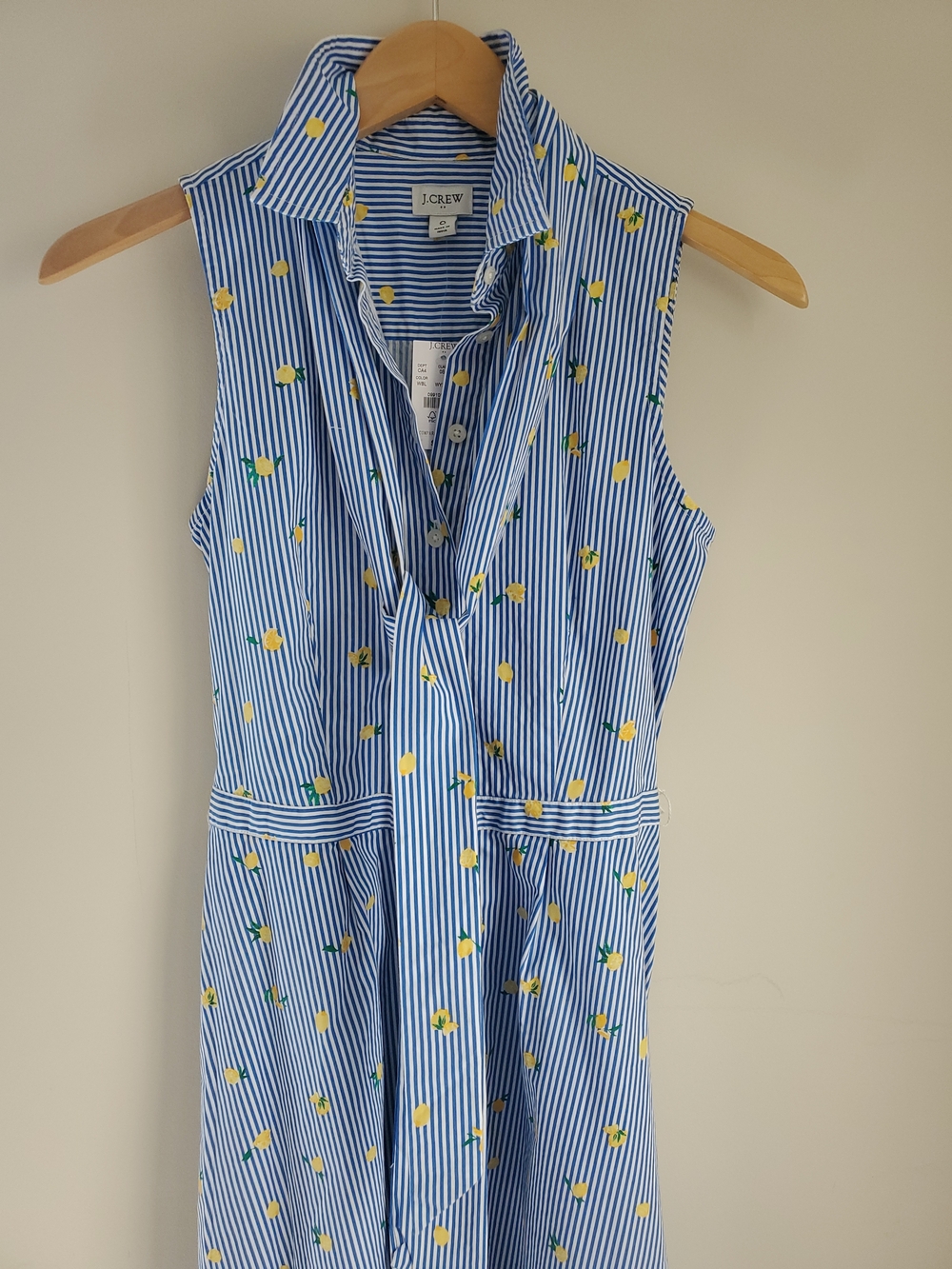 J.Crew Sleeveless Striped Shirt Dress with Lemon Print - Blue & Yellow